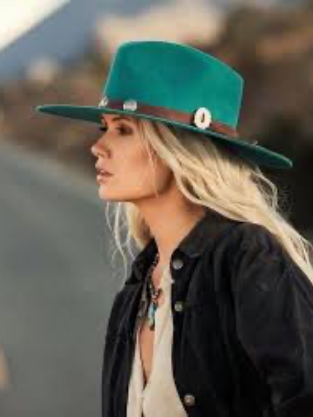 Cowboy Western Teal Felt Hat with Black Band